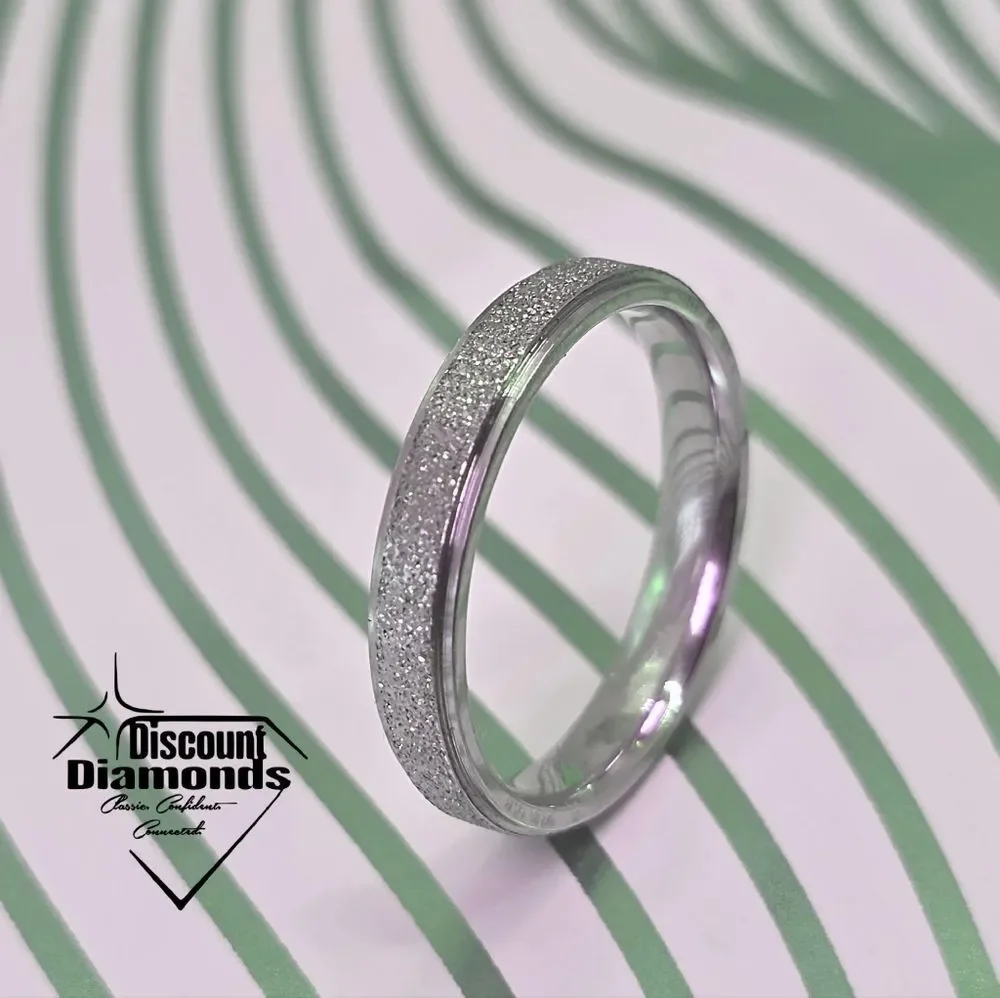 Silver Titanium Comfort Ring & a Frosted Textured Inlay Appearing Diamond Like